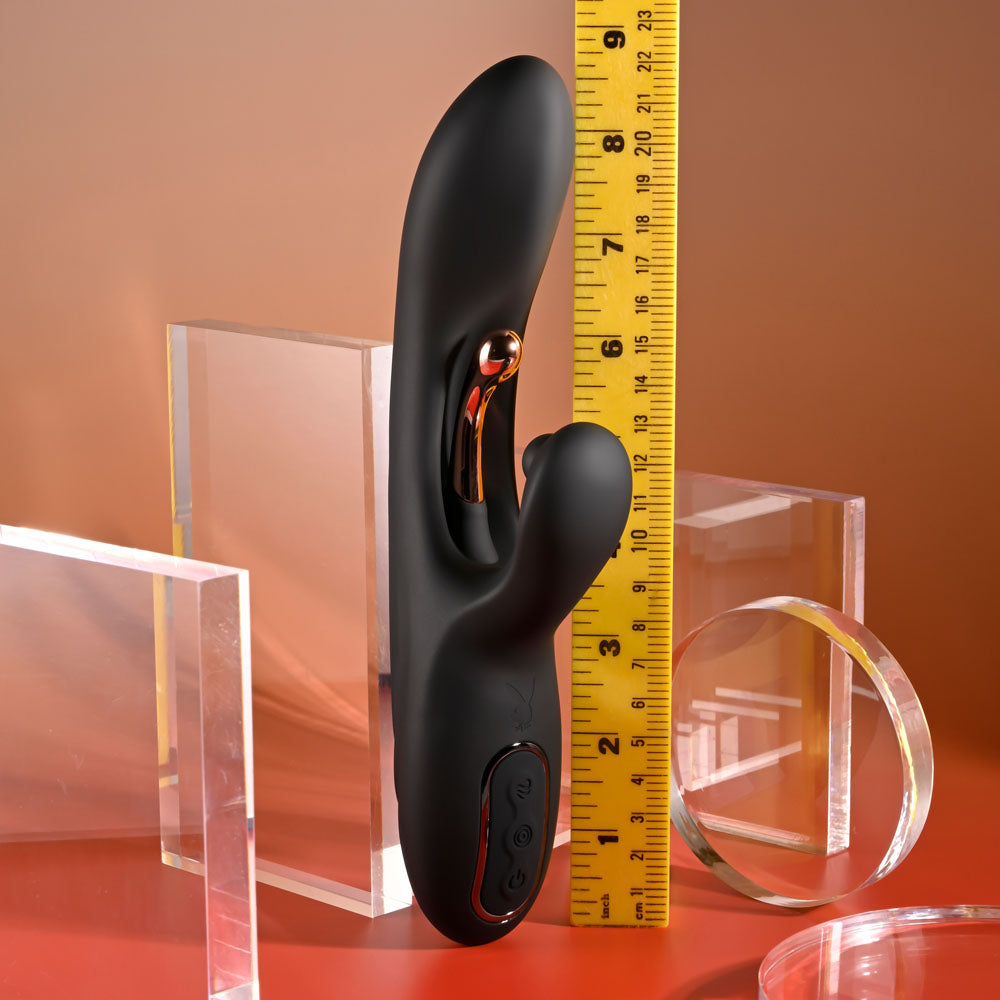 Playboy Pleasure AUREUS - Black 22.7 cm USB Rechargeable Rabbit Vibrator with Internal Flicker - PB-RS-5919-2