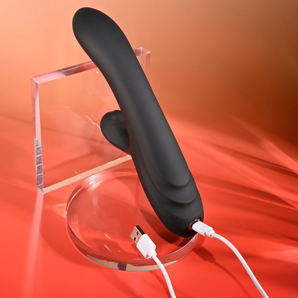 Playboy Pleasure AUREUS - Black 22.7 cm USB Rechargeable Rabbit Vibrator with Internal Flicker - PB-RS-5919-2