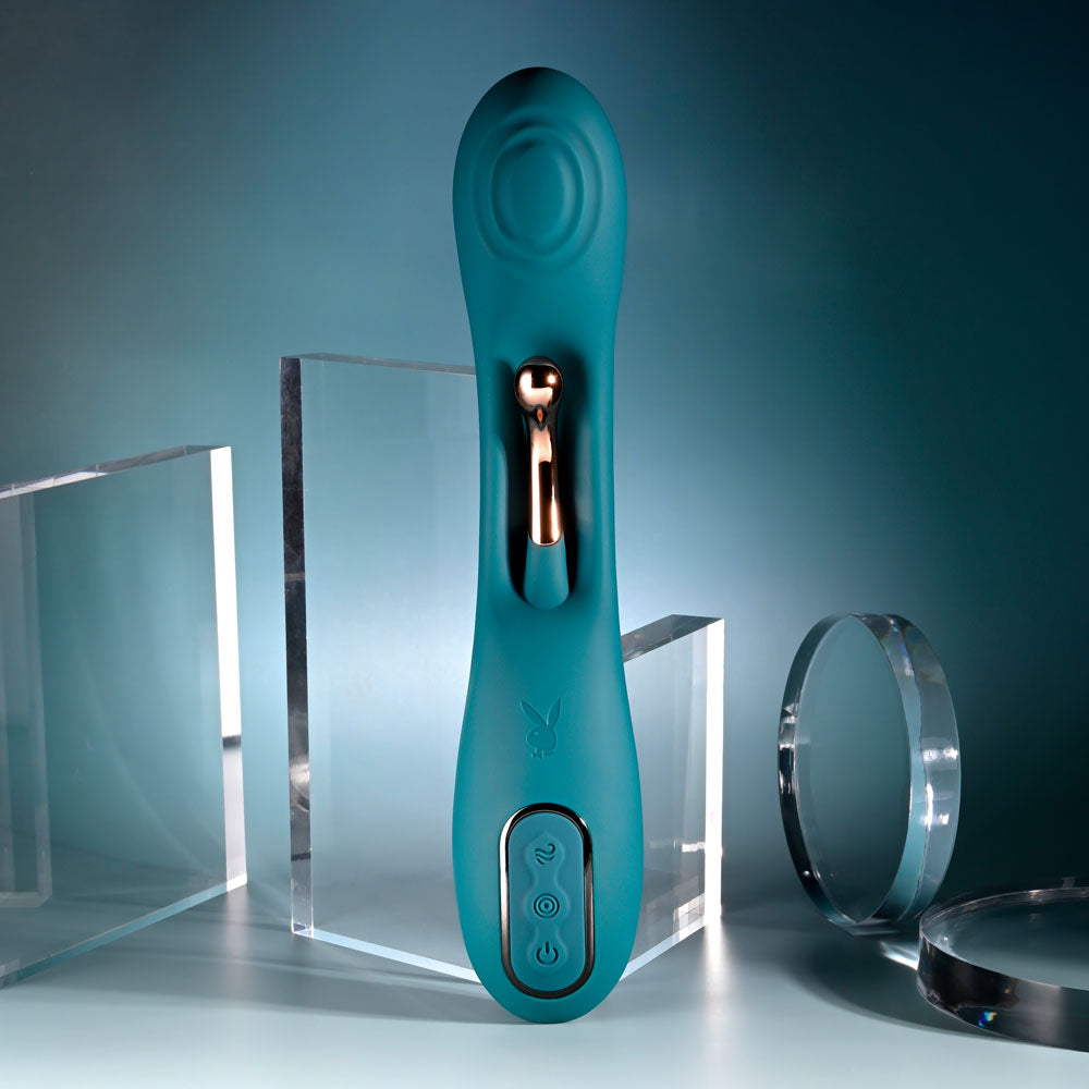 Playboy Pleasure AURELIE - Green 22.7 cm USB Rechargeable Vibrator with Internal Flicker - PB-RS-5964-2