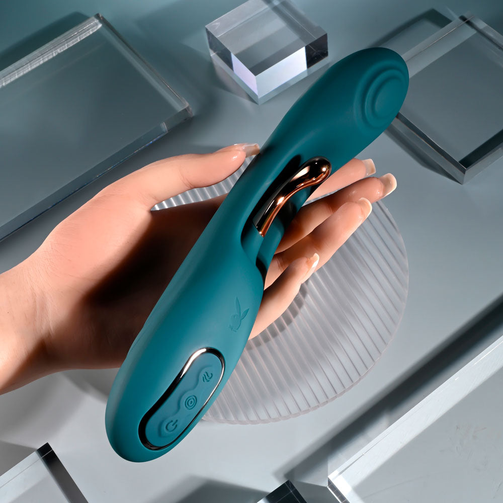 Playboy Pleasure AURELIE - Green 22.7 cm USB Rechargeable Vibrator with Internal Flicker - PB-RS-5964-2