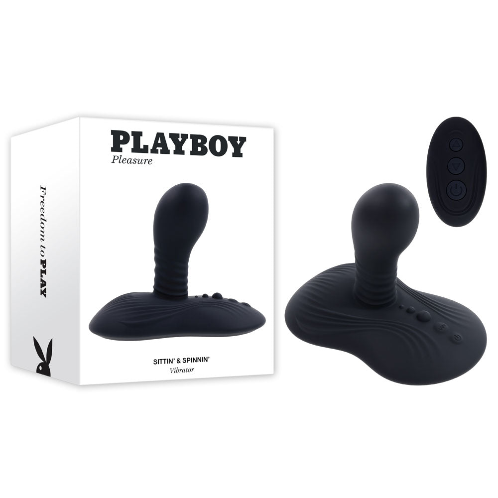 Playboy Pleasure SITTIN & SPINNIN - Black USB Rechargeable Spinning Vibrator & Grinder Pad with Remote - PB-RS-5995-2