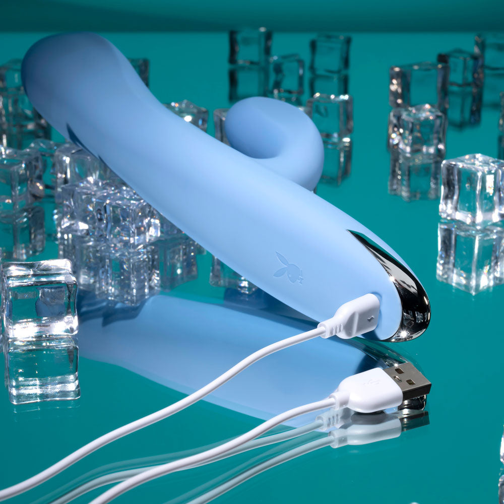 Playboy Pleasure UP AND AWAY - Blue 26.7 cm USB Rechargeable Rabbit Vibrator - PB-RS-6237-2