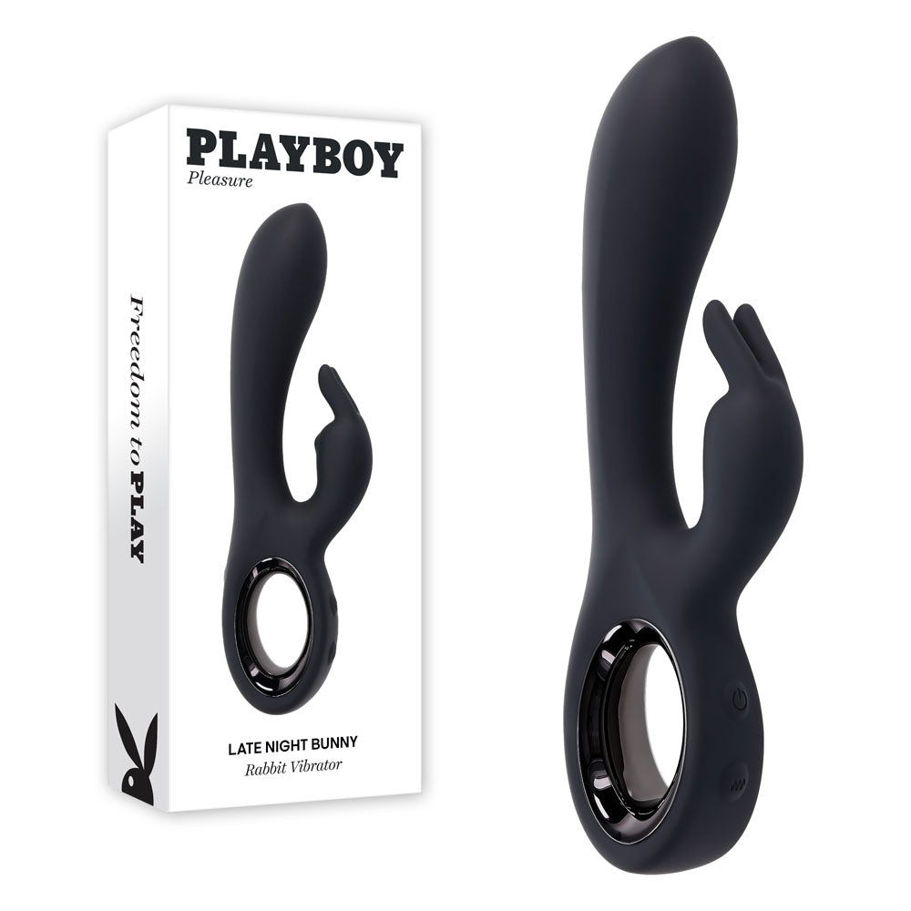 Playboy Pleasure LATE NIGHT BUNNY - Black 20 cm USB Rechargeable Rabbit Vibrator - PB-RS-6251-2