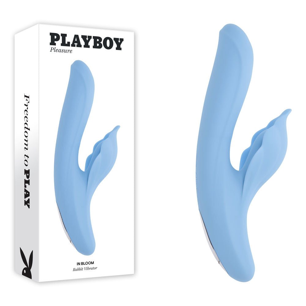 Playboy Pleasure IN BLOOM - Blue 23.5 cm USB Rechargeable Thrusting Tapping & Heating Dual Vibrator - PB-RS-6466-2