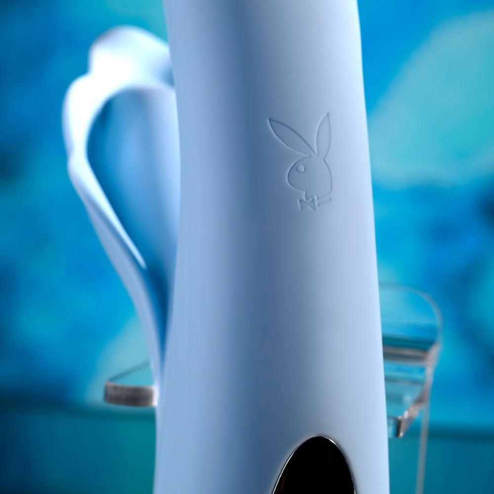 Playboy Pleasure IN BLOOM - Blue 23.5 cm USB Rechargeable Thrusting Tapping & Heating Dual Vibrator - PB-RS-6466-2