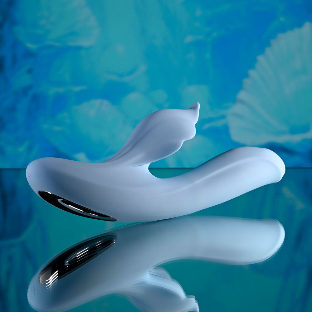 Playboy Pleasure IN BLOOM - Blue 23.5 cm USB Rechargeable Thrusting Tapping & Heating Dual Vibrator - PB-RS-6466-2