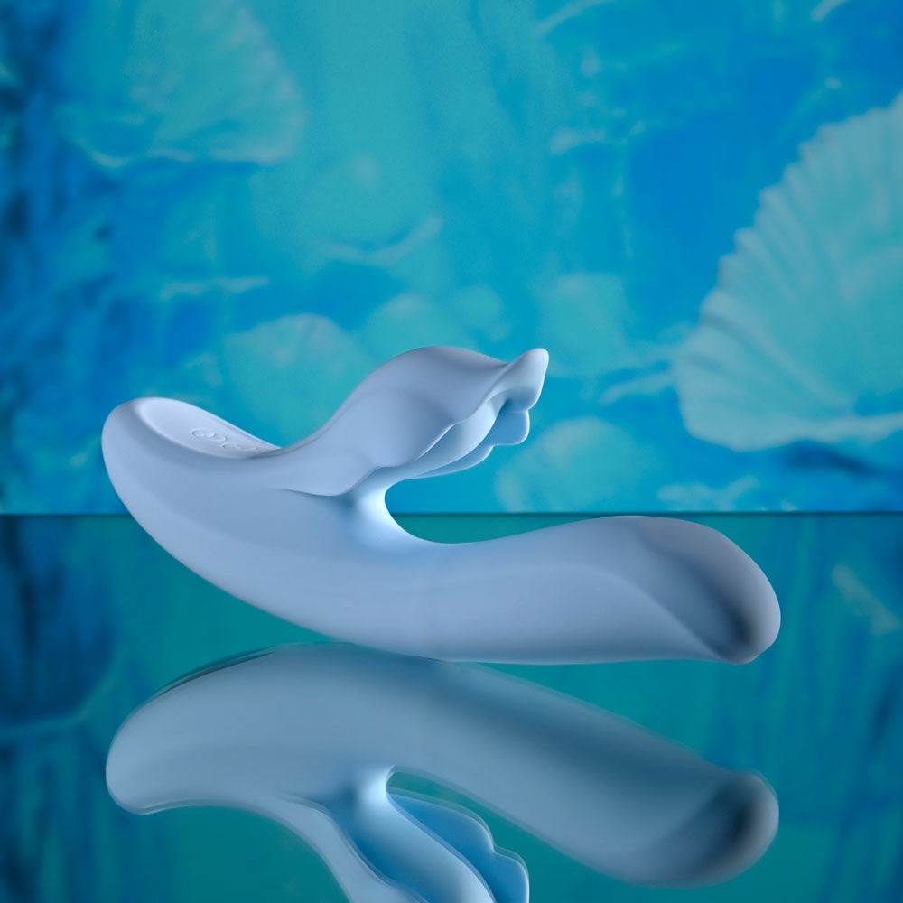 Playboy Pleasure IN BLOOM - Blue 23.5 cm USB Rechargeable Thrusting Tapping & Heating Dual Vibrator - PB-RS-6466-2