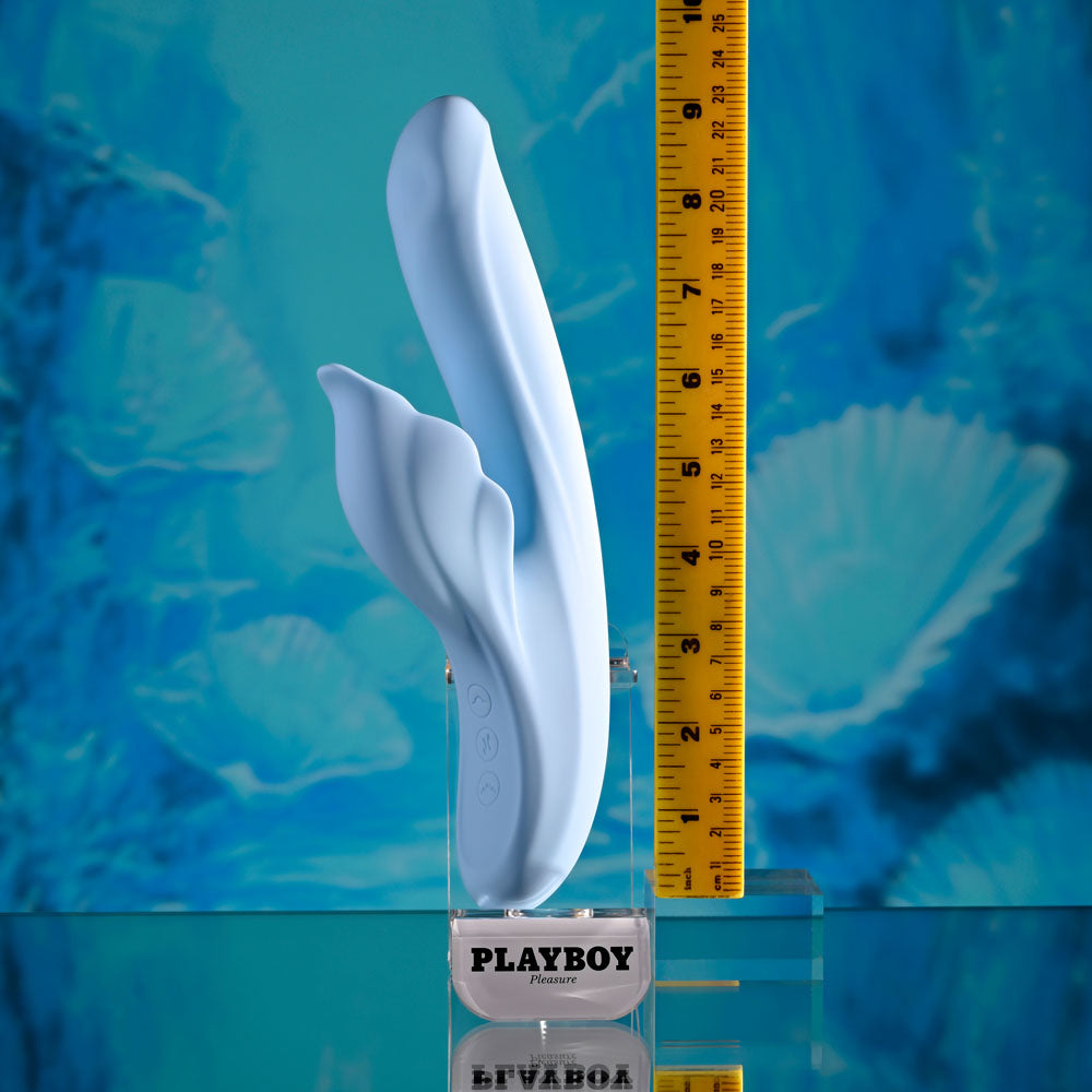 Playboy Pleasure IN BLOOM - Blue 23.5 cm USB Rechargeable Thrusting Tapping & Heating Dual Vibrator - PB-RS-6466-2