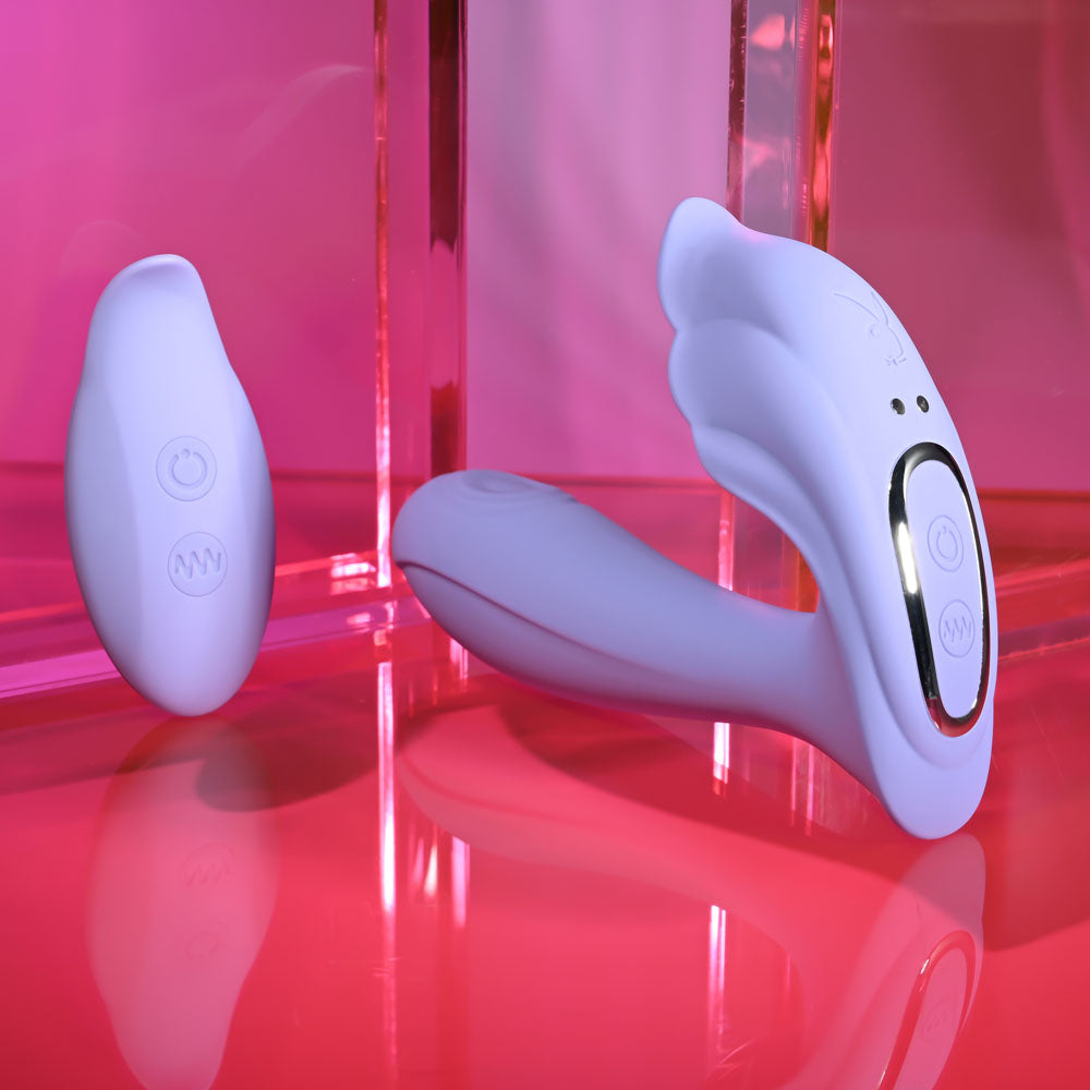 Playboy Pleasure LILAC FANTASY - Purple 13.5 cm USB Rechargeable Tapping Vibrator with Remote - PB-RS-6473-2