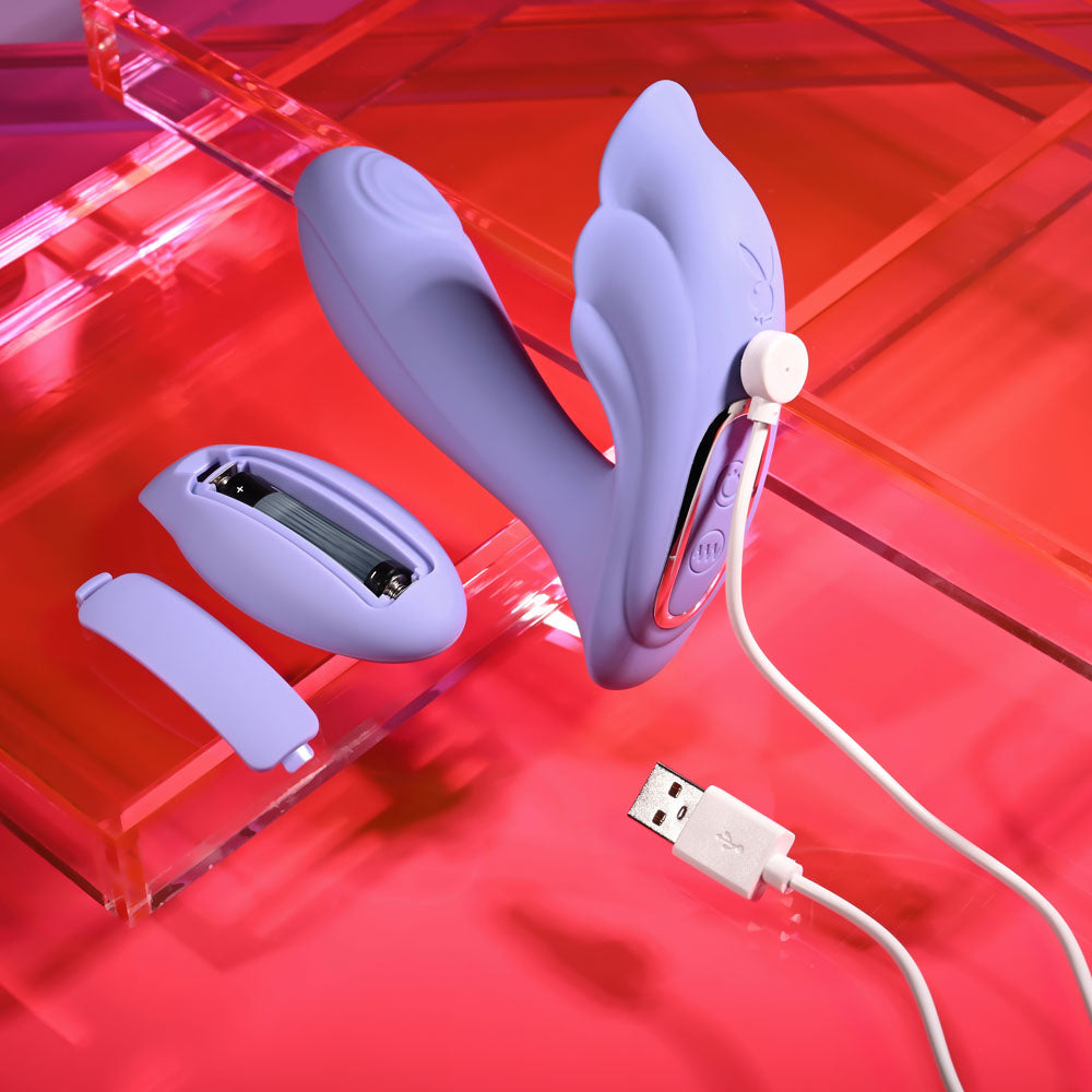 Playboy Pleasure LILAC FANTASY - Purple 13.5 cm USB Rechargeable Tapping Vibrator with Remote - PB-RS-6473-2