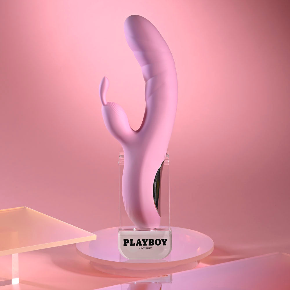 Playboy Pleasure RUB ME RIGHT - Pink 23.2 cm USB Rechargeable Thrusting Rabbit Vibrator - PB-RS-6626-2