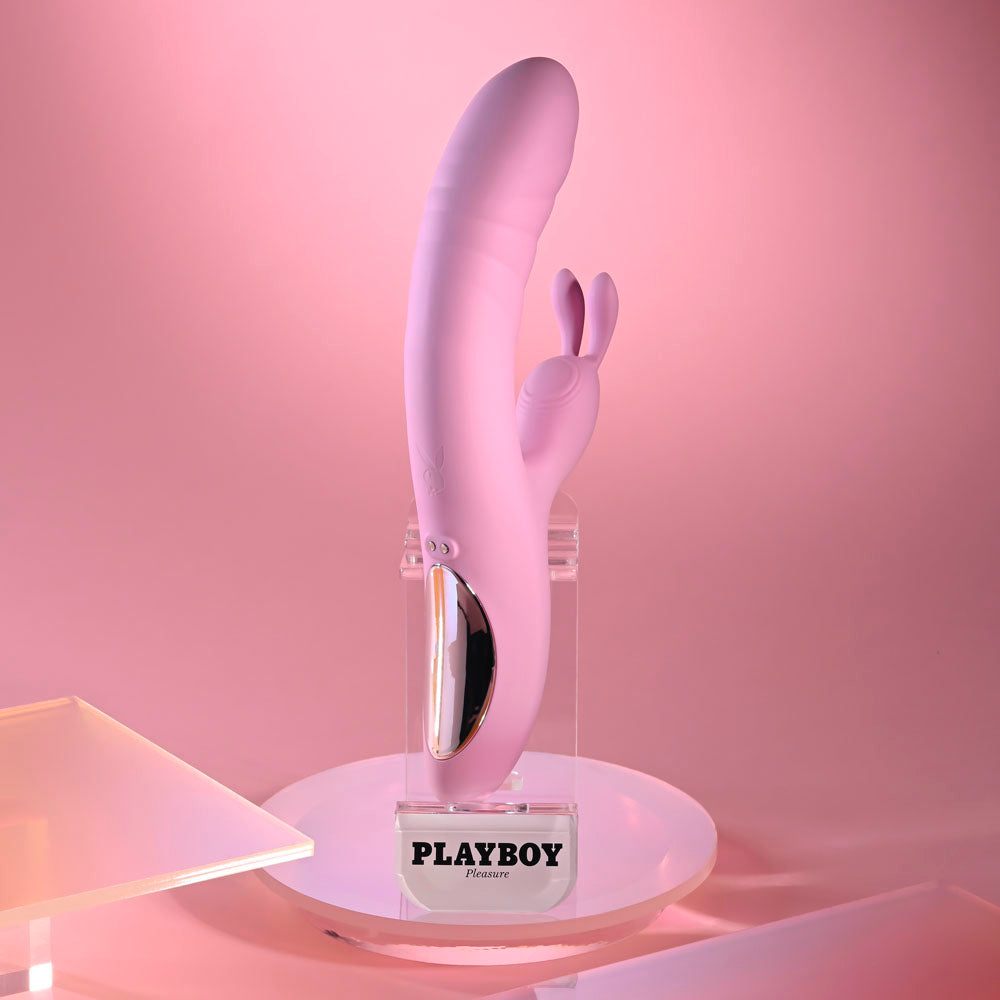 Playboy Pleasure RUB ME RIGHT - Pink 23.2 cm USB Rechargeable Thrusting Rabbit Vibrator - PB-RS-6626-2