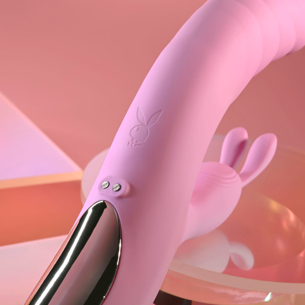 Playboy Pleasure RUB ME RIGHT - Pink 23.2 cm USB Rechargeable Thrusting Rabbit Vibrator - PB-RS-6626-2