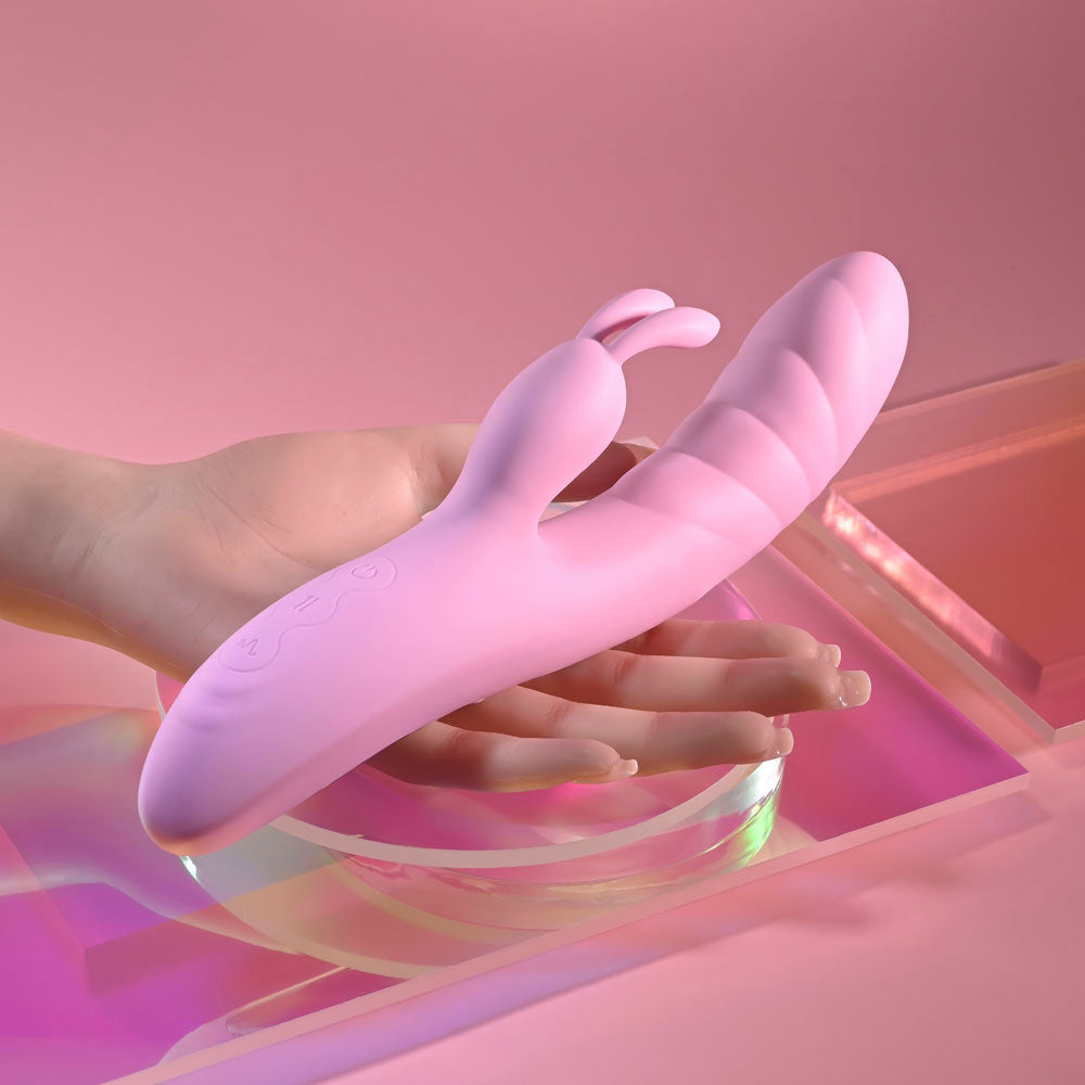 Playboy Pleasure RUB ME RIGHT - Pink 23.2 cm USB Rechargeable Thrusting Rabbit Vibrator - PB-RS-6626-2