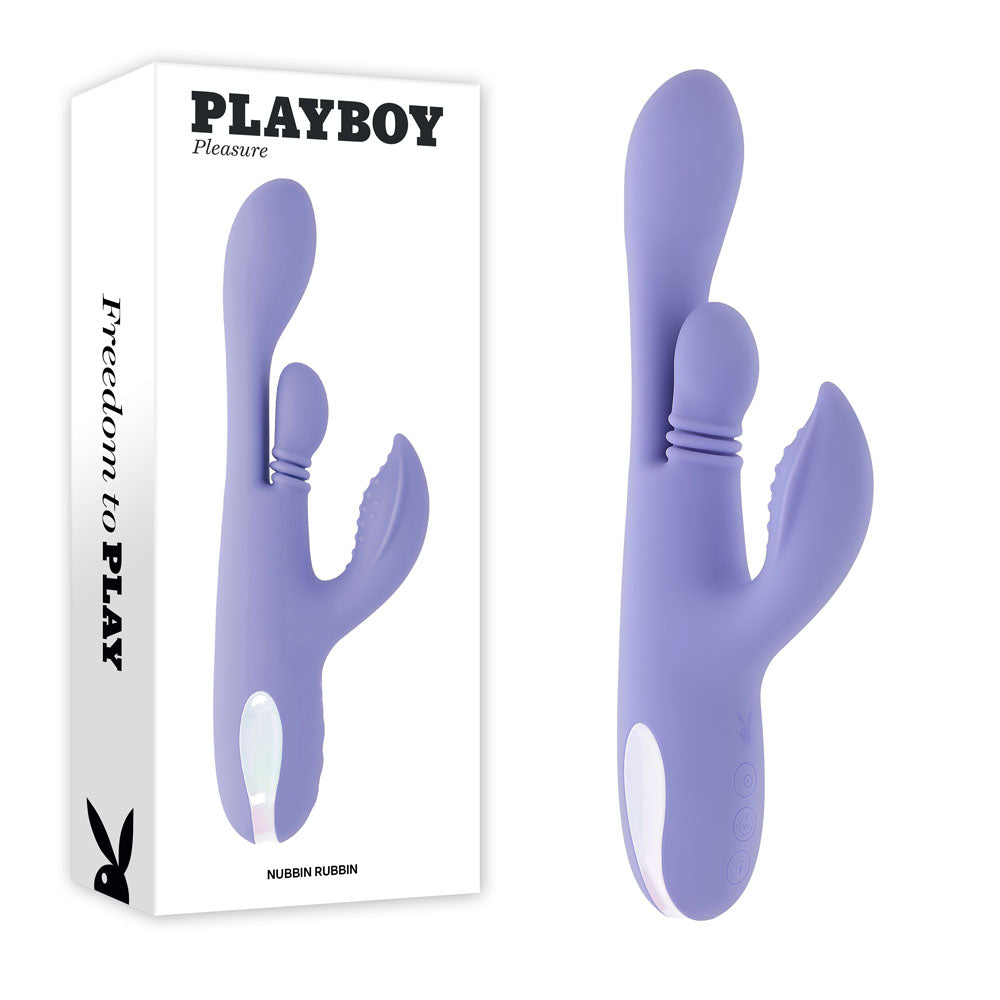 Playboy Pleasure NUBBIN RUBBIN - Purple 24.1 cm USB Rechargeable Thrusting Rabbit Vibrator - PB-RS-6695-2