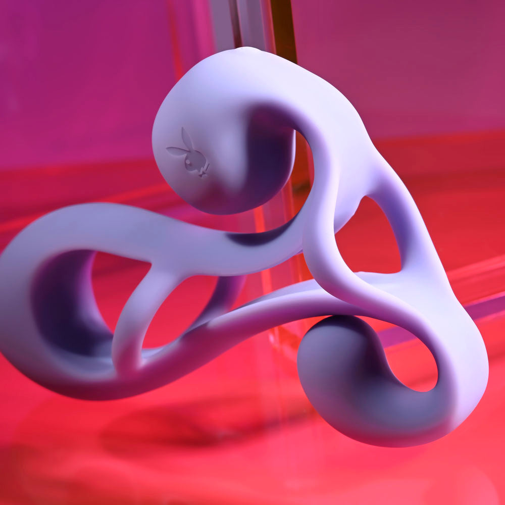 Playboy Pleasure FANTASY CAGE - Purple USB Rechargeable Vibrating Penis Sleeve - PB-RS-6824-2