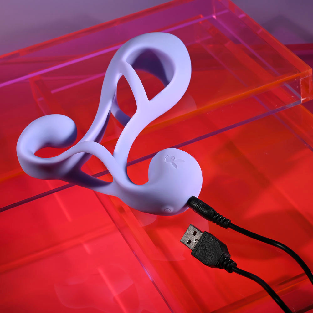 Playboy Pleasure FANTASY CAGE - Purple USB Rechargeable Vibrating Penis Sleeve - PB-RS-6824-2