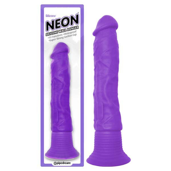 Neon Silicone Wall Banger - Purple 15.2 cm (6'') Vibrating Dong with Suction Cup Base - PD1448-12