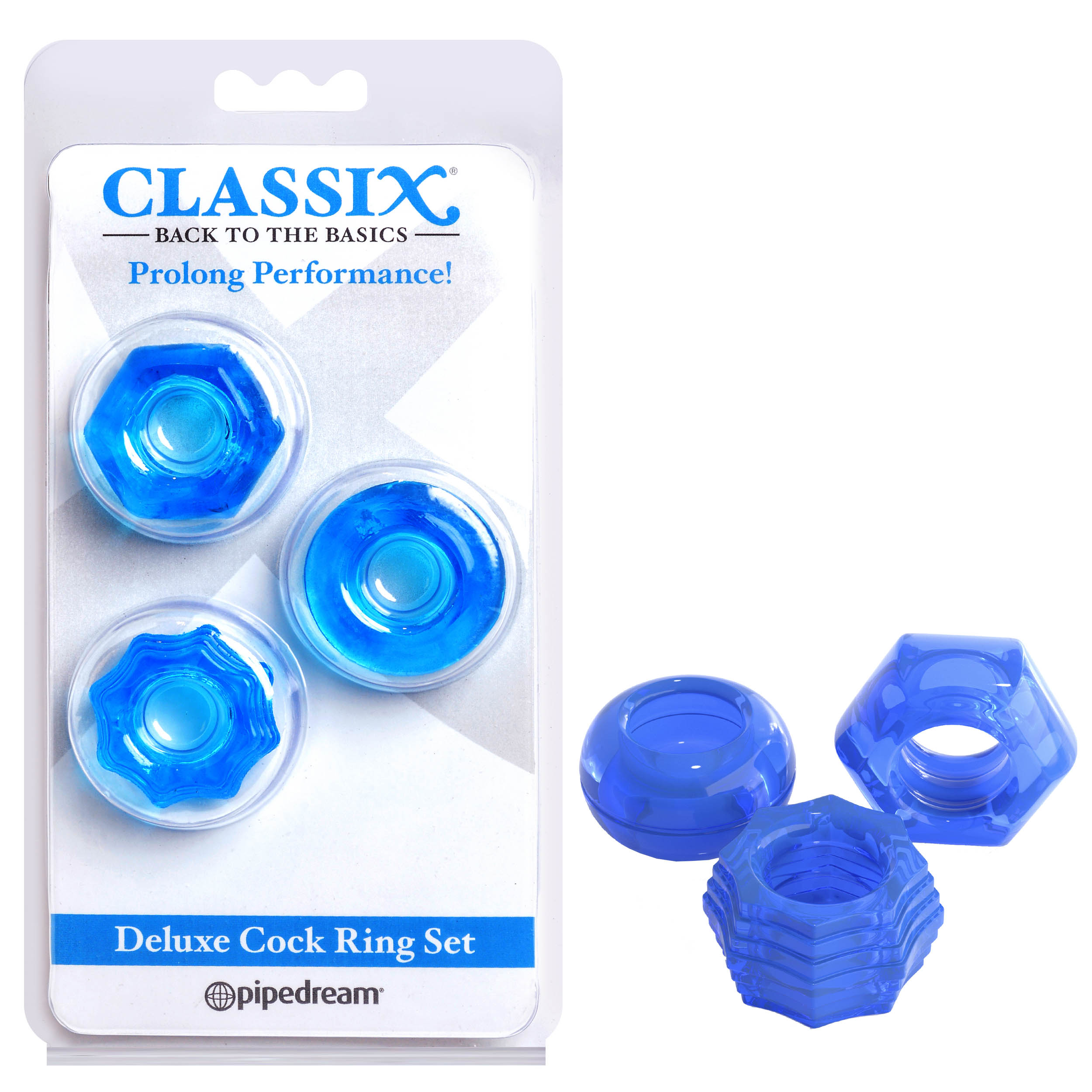 Classix Deluxe Cock Ring Set - Blue Cock Rings - Set of 2 - PD1999-14