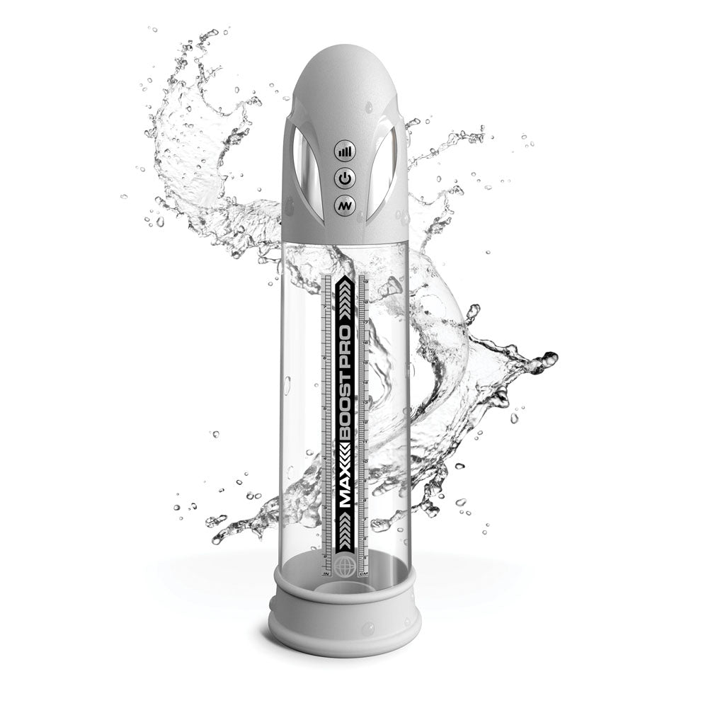 Pump Worx Max Boost Pro Flow - White - White/Clear USB Rechargeable Waterproof Auto Penis Pump - PD3250-19