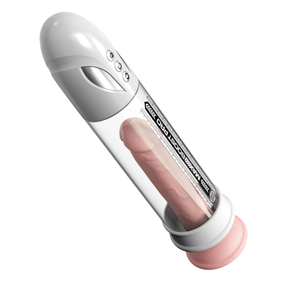 Pump Worx Max Boost Pro Flow - White - White/Clear USB Rechargeable Waterproof Auto Penis Pump - PD3250-19