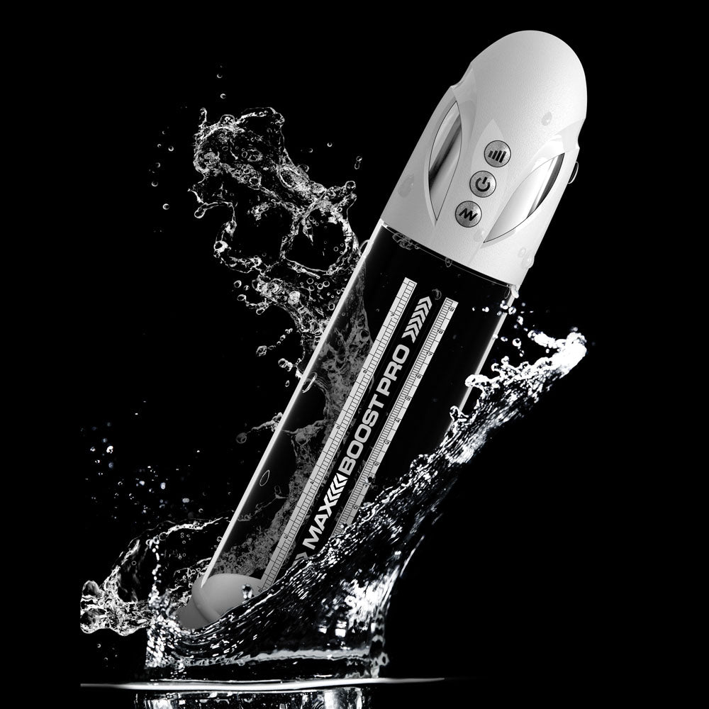 Pump Worx Max Boost Pro Flow - White - White/Clear USB Rechargeable Waterproof Auto Penis Pump - PD3250-19