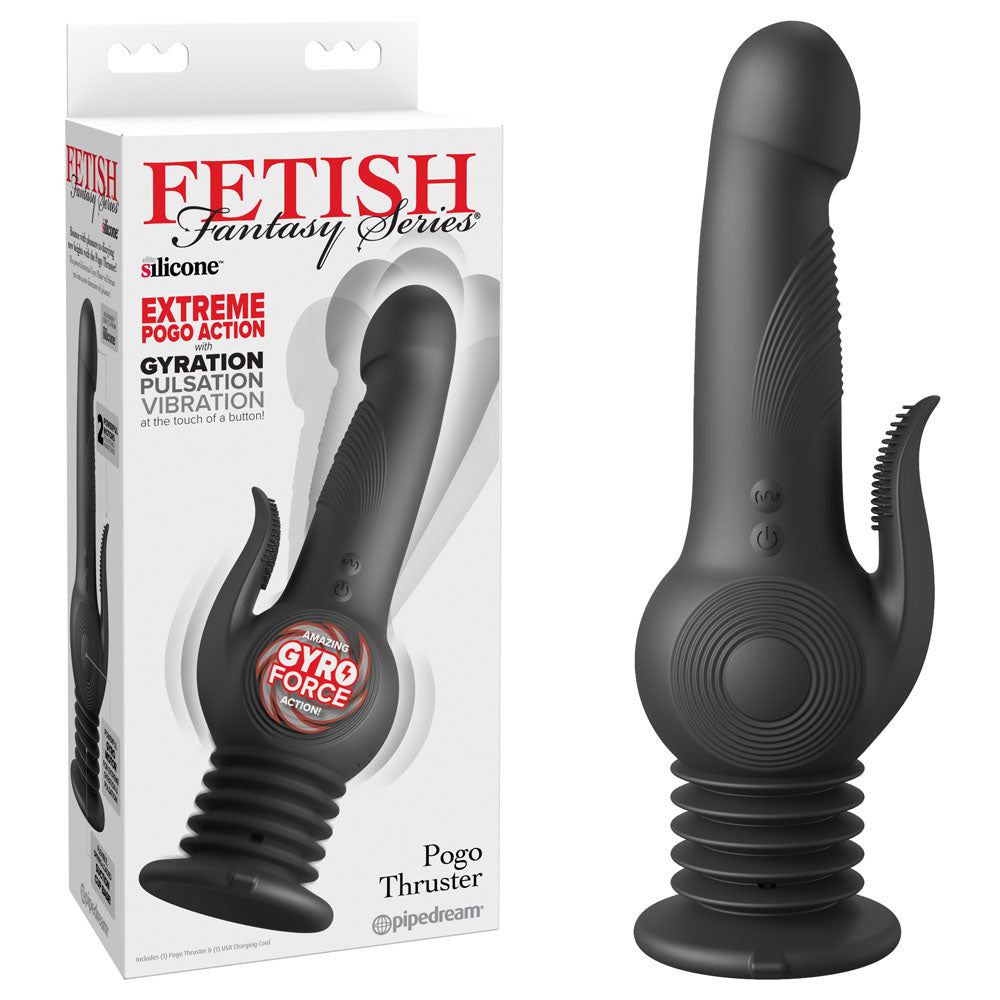 Fetish Fantasy Series Pogo Thruster - Black USB Rechargeable 23.5 cm Gyrating Rabbit Vibrator - PD4564-23