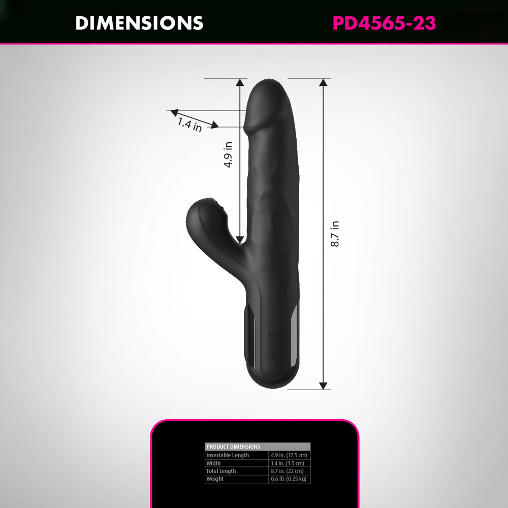 FFS Sonix Silicone Thruster - Black 22 cm USB Rechargeable Thrusting Vibrator with Flicking Clit Stim - PD4565-23