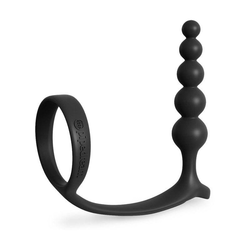 Anal Fantasy Collection Ass-Gasm Cockring Anal Beads - Black Cock Ring with Anal Plug - PD4696-23
