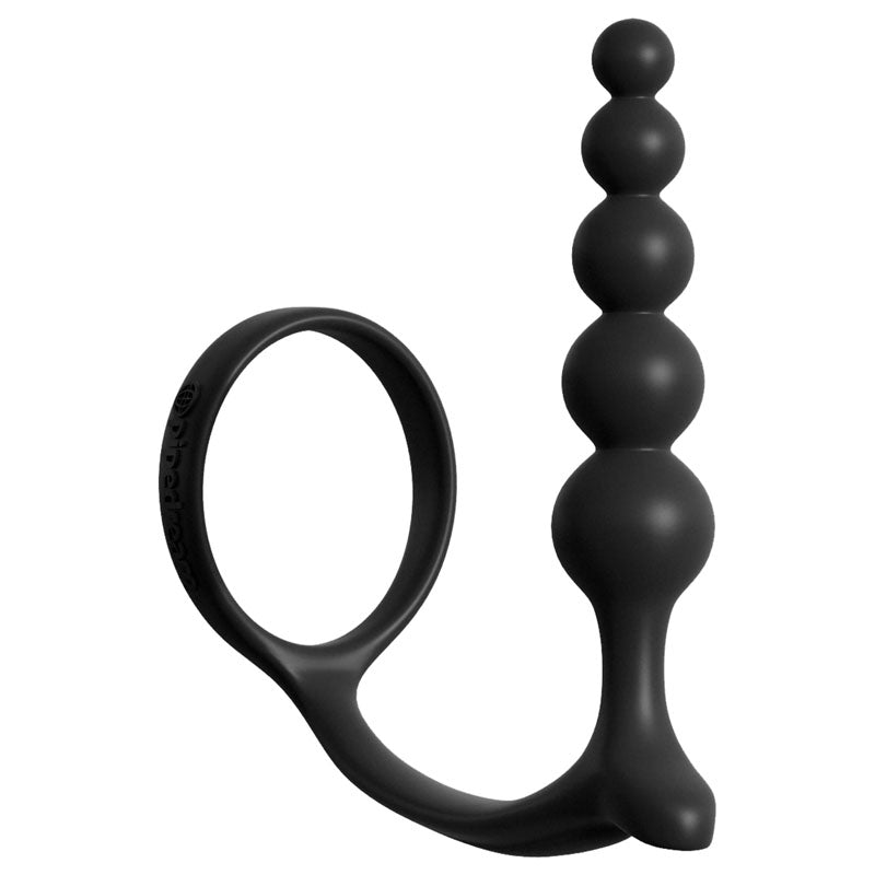 Anal Fantasy Collection Ass-Gasm Cockring Anal Beads - Black Cock Ring with Anal Plug - PD4696-23