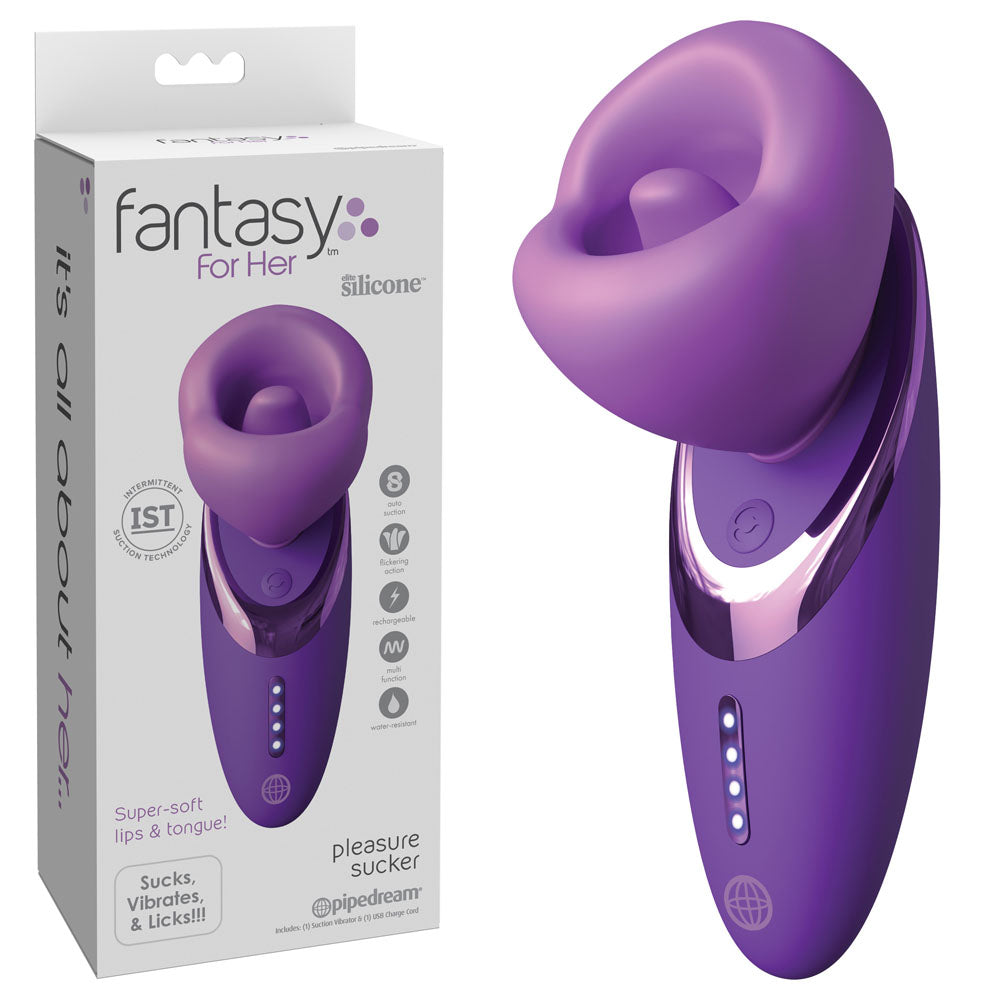 Fantasy For Her Pleasure Sucker - Purple USB Rechargeable Sucking, Licking & Vibrating Stimulator - PD4969-12