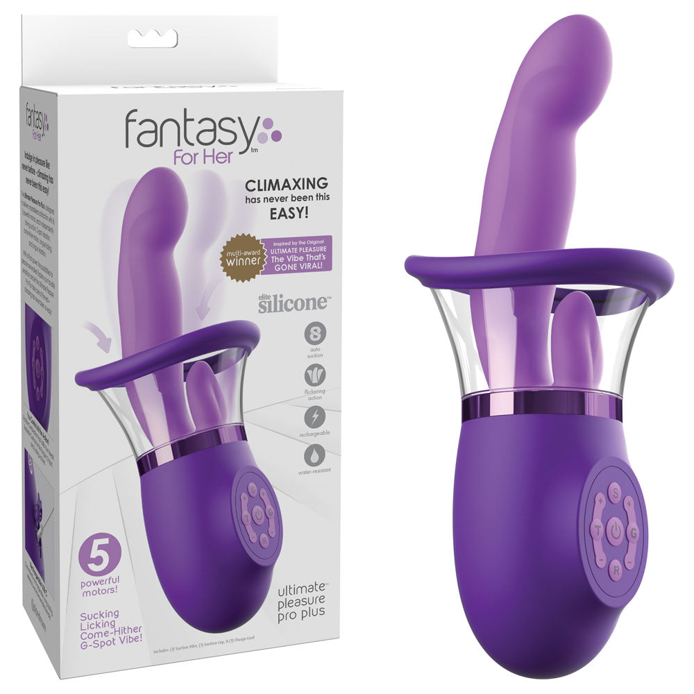 Fantasy For Her Ultimate Pleasure Pro Plus - Purple USB Rechargeable Sucking Licking & Flicking Vibrator - PD4970-12