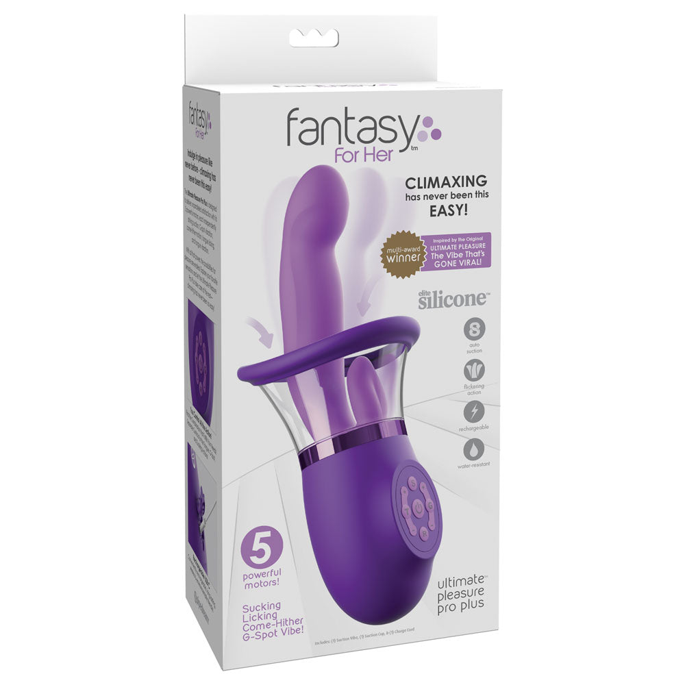 Fantasy For Her Ultimate Pleasure Pro Plus - Purple USB Rechargeable Sucking Licking & Flicking Vibrator - PD4970-12