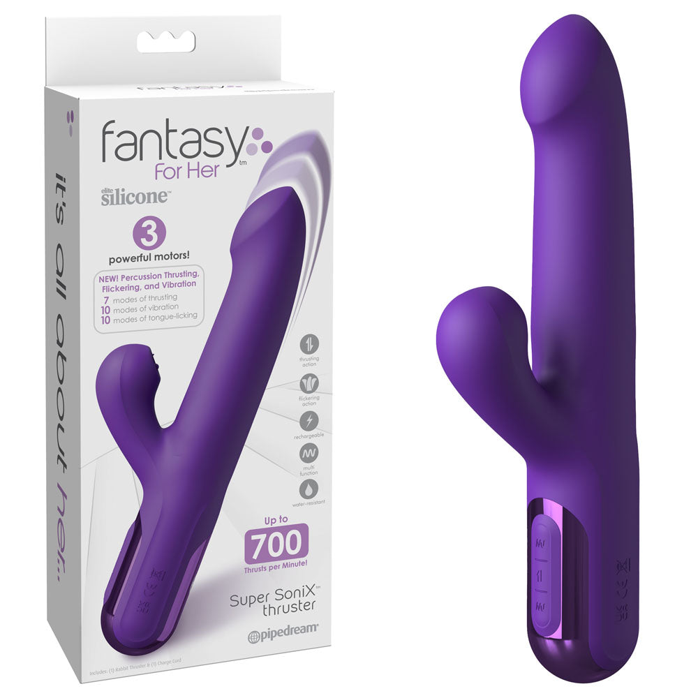 Fantasy For Her Super SoniX Thruster - Purple USB Rechargeable Thrusting Rabbit Vibrator - PD4971-12