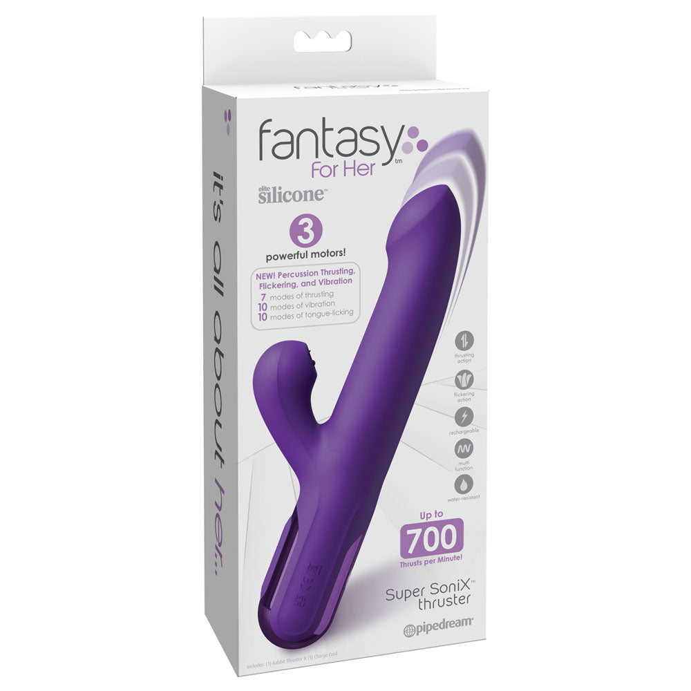 Fantasy For Her Super SoniX Thruster - Purple USB Rechargeable Thrusting Rabbit Vibrator - PD4971-12
