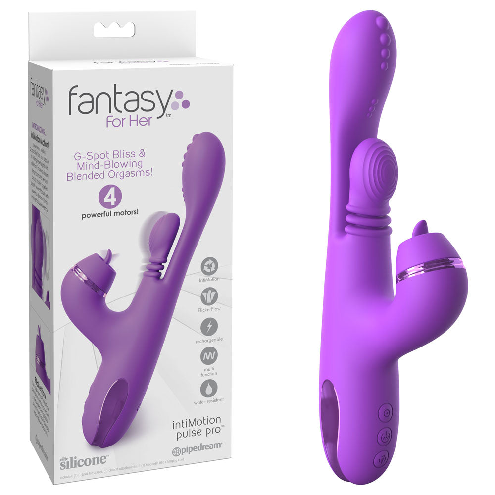 Fantasy For Her IntiMotion Pulse Pro - Purple 24 cm USB Rechargeable Swirling & Flicking Rabbit Vibrator - PD4978-12