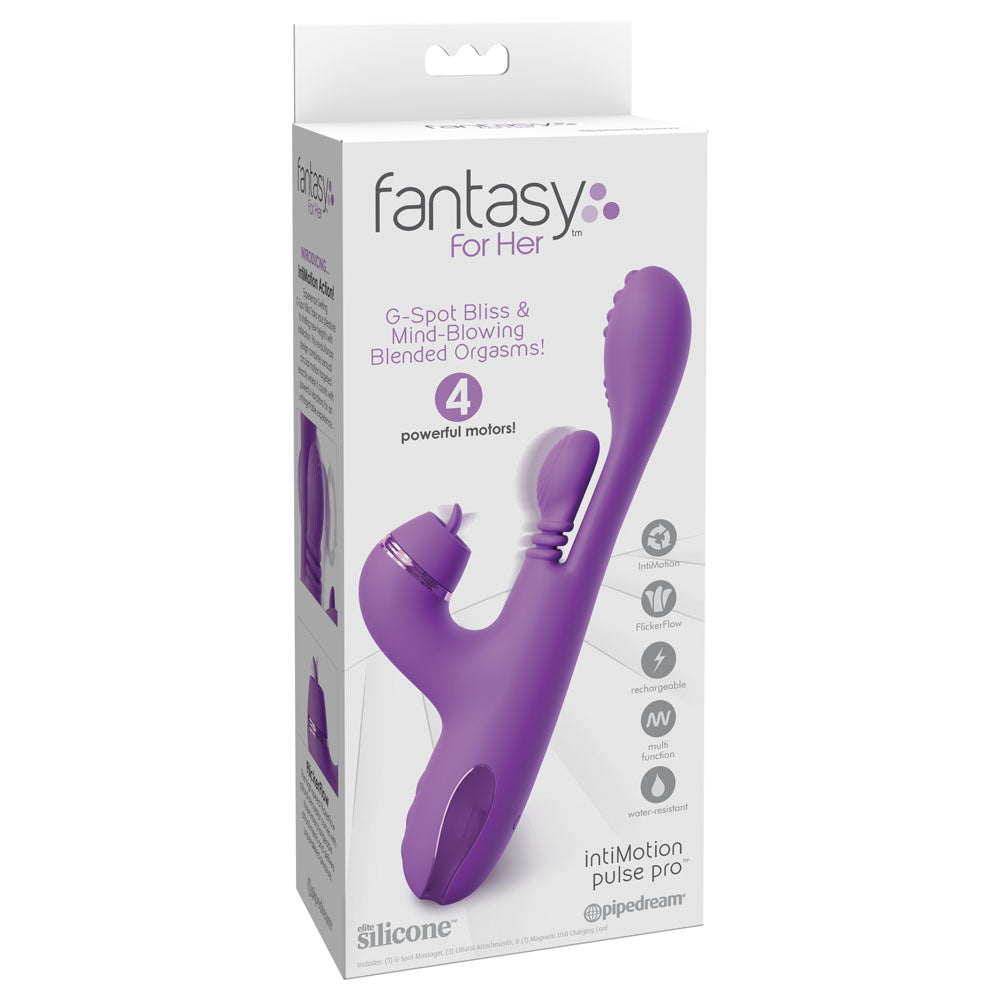 Fantasy For Her IntiMotion Pulse Pro - Purple 24 cm USB Rechargeable Swirling & Flicking Rabbit Vibrator - PD4978-12