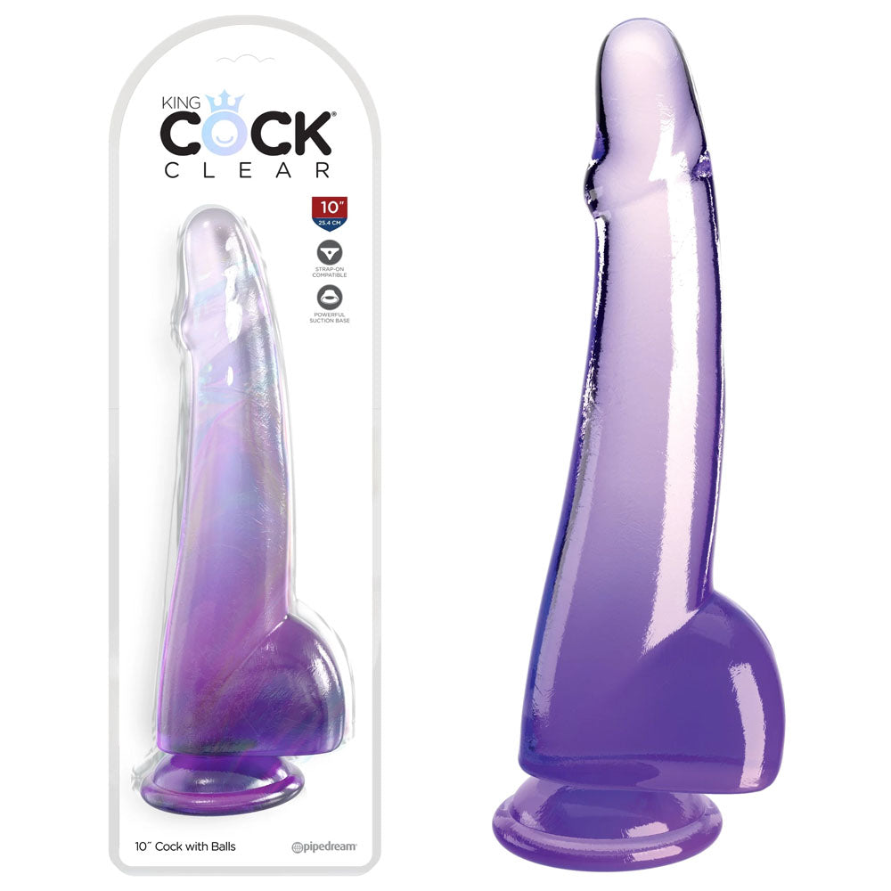 King Cock Clear 10'' Cock with Balls - Purple - Purple 25 cm Dong - PD5761-12