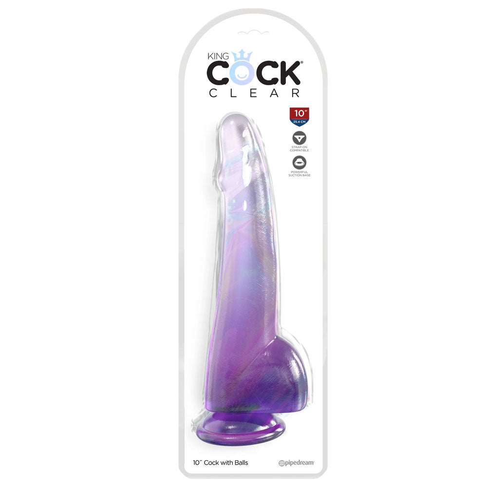 King Cock Clear 10'' Cock with Balls - Purple - Purple 25 cm Dong - PD5761-12