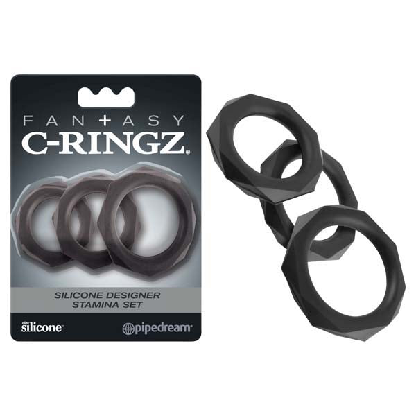 Fantasy C-Ringz Silicone Designer Stamina Set - Black Cock Rings - Set of 3 Sizes - PD5967-23