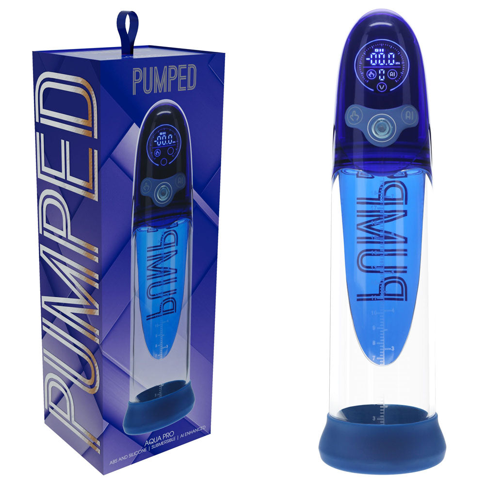 PUMPED Aqua-Pro Auto Pump - Blue - Blue/Clear USB Rechargeable AI-Enabled Submersible Auto Penis Pump - PMP053BLU