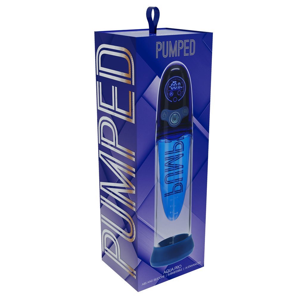PUMPED Aqua-Pro Auto Pump - Blue - Blue/Clear USB Rechargeable AI-Enabled Submersible Auto Penis Pump - PMP053BLU