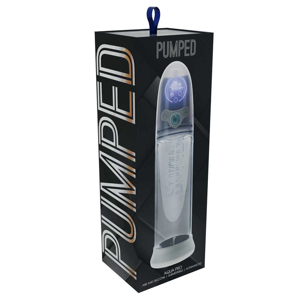 PUMPED Aqua-Pro Auto Pump - Grey - Grey/Clear USB Rechargeable AI-Enabled Submersible Auto Penis Pump - PMP053GRY
