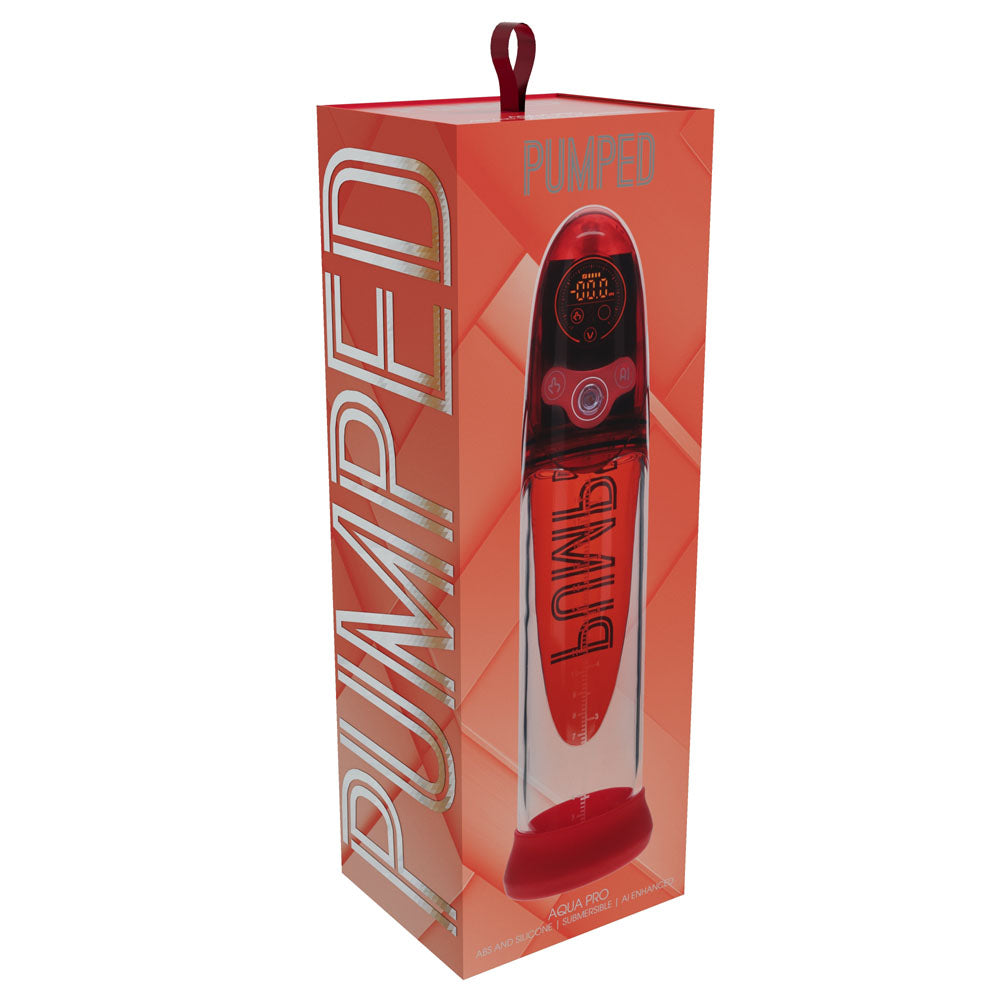 PUMPED Aqua-Pro Auto Pump - Red - Red/Clear USB Rechargeable AI-Enabled Submersible Auto Penis Pump - PMP053RED