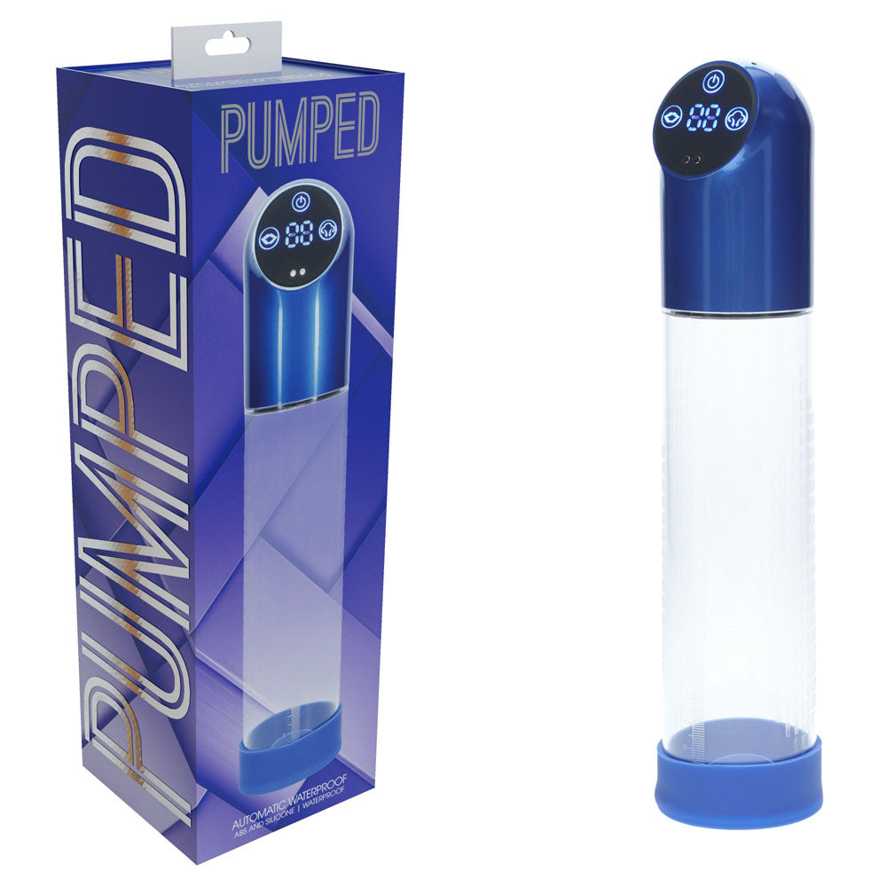 PUMPED Automatic Waterproof Pump - Metal Blue - Blue/Clear USB Rechargeable Automatic Penis Pump - PMP056MBL