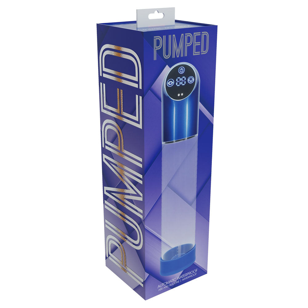 PUMPED Automatic Waterproof Pump - Metal Blue - Blue/Clear USB Rechargeable Automatic Penis Pump - PMP056MBL