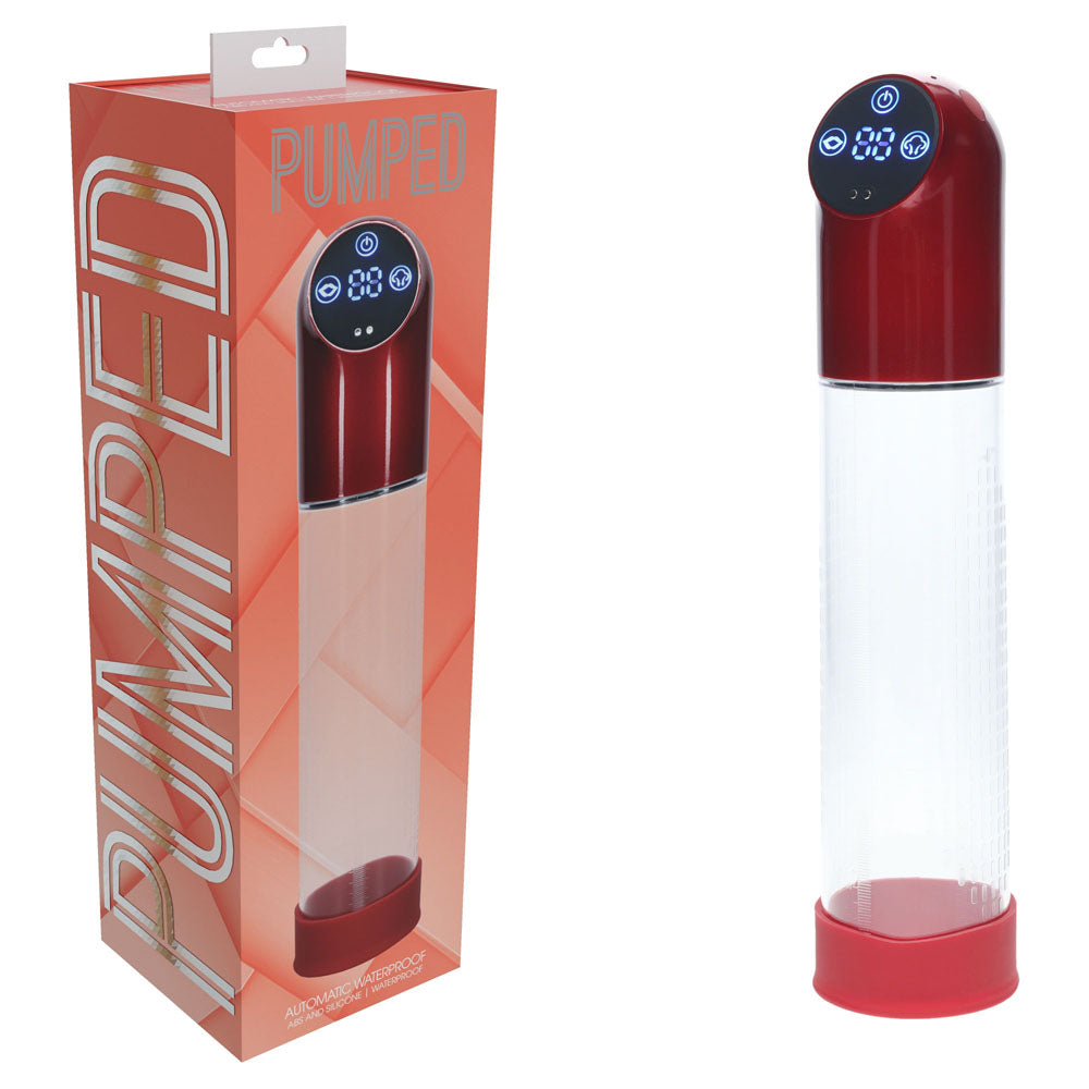 PUMPED Automatic Waterproof Pump - Metal Red - Red/Clear USB Rechargeable Automatic Penis Pump - PMP056MRD