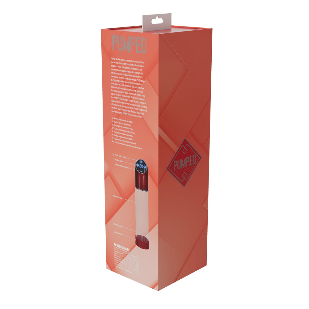 PUMPED Automatic Waterproof Pump - Metal Red - Red/Clear USB Rechargeable Automatic Penis Pump - PMP056MRD