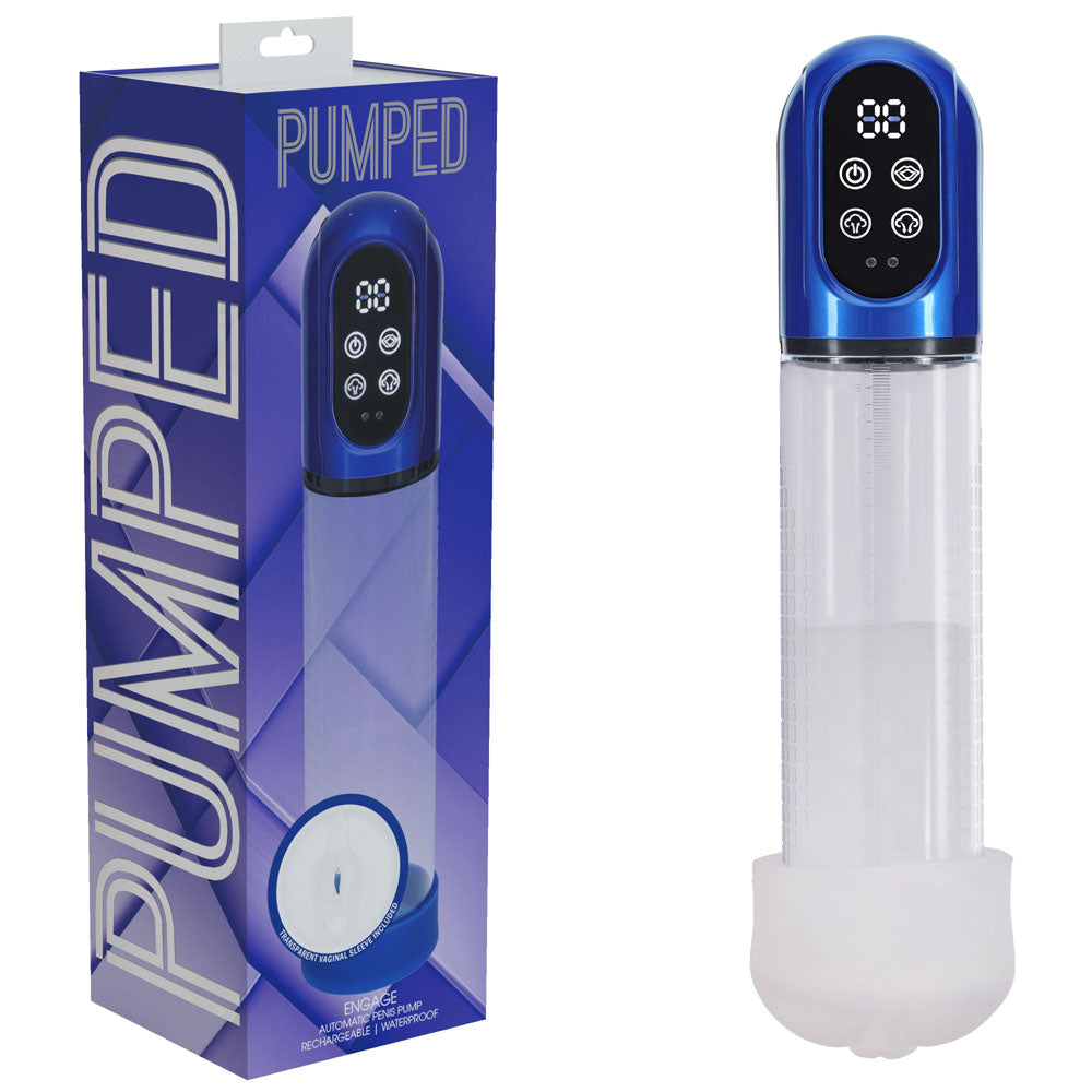 PUMPED Engage Automatic Penis Pump - Blue - Metallic Blue USB Rechargeable Auto Penis Pump - PMP058MBL