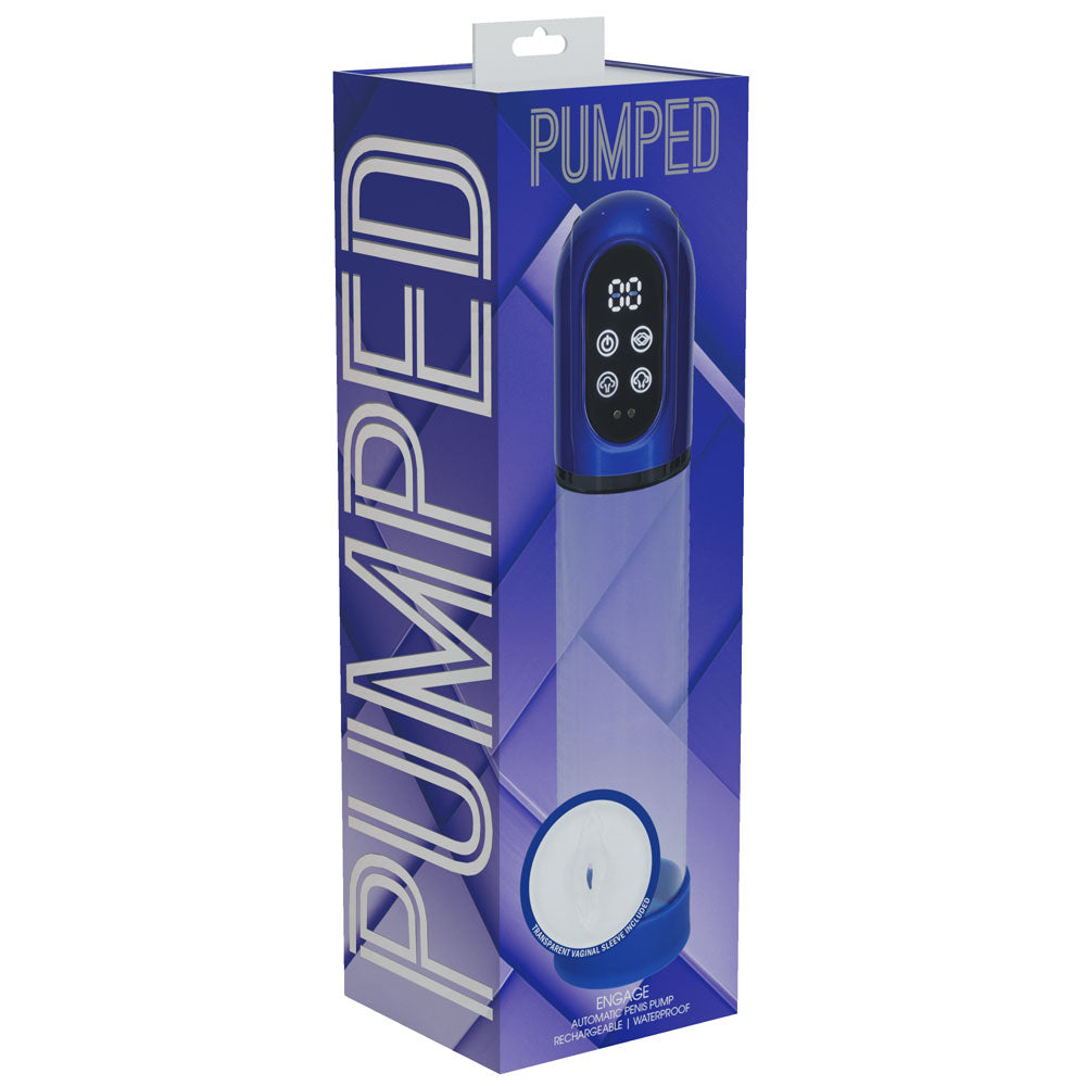 PUMPED Engage Automatic Penis Pump - Blue - Metallic Blue USB Rechargeable Auto Penis Pump - PMP058MBL